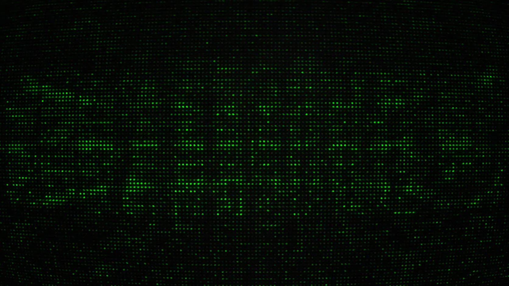 Puntos de luz verde sobre fondo negro, como una pantalla antigua