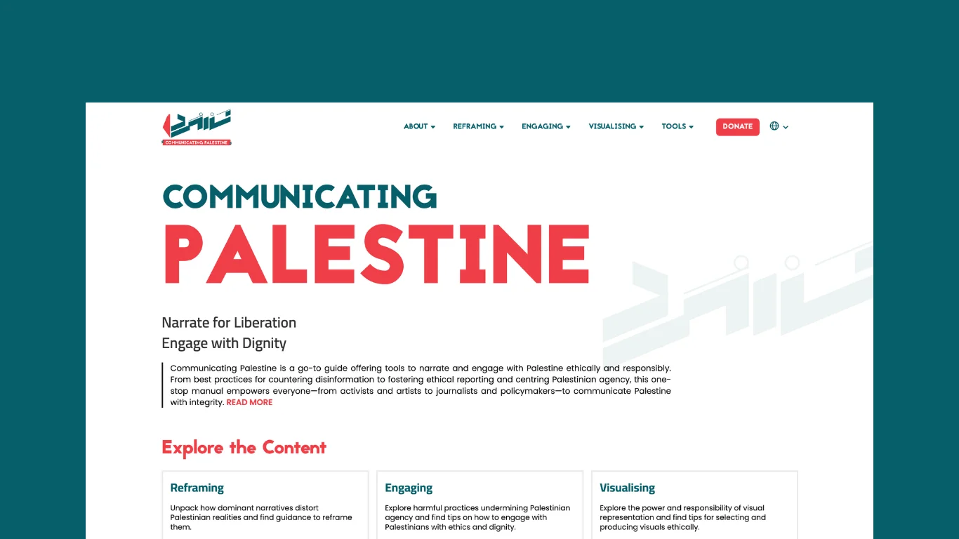 The Communicating Palestine homepage: Narrate for Liberation, Engage with Dignity