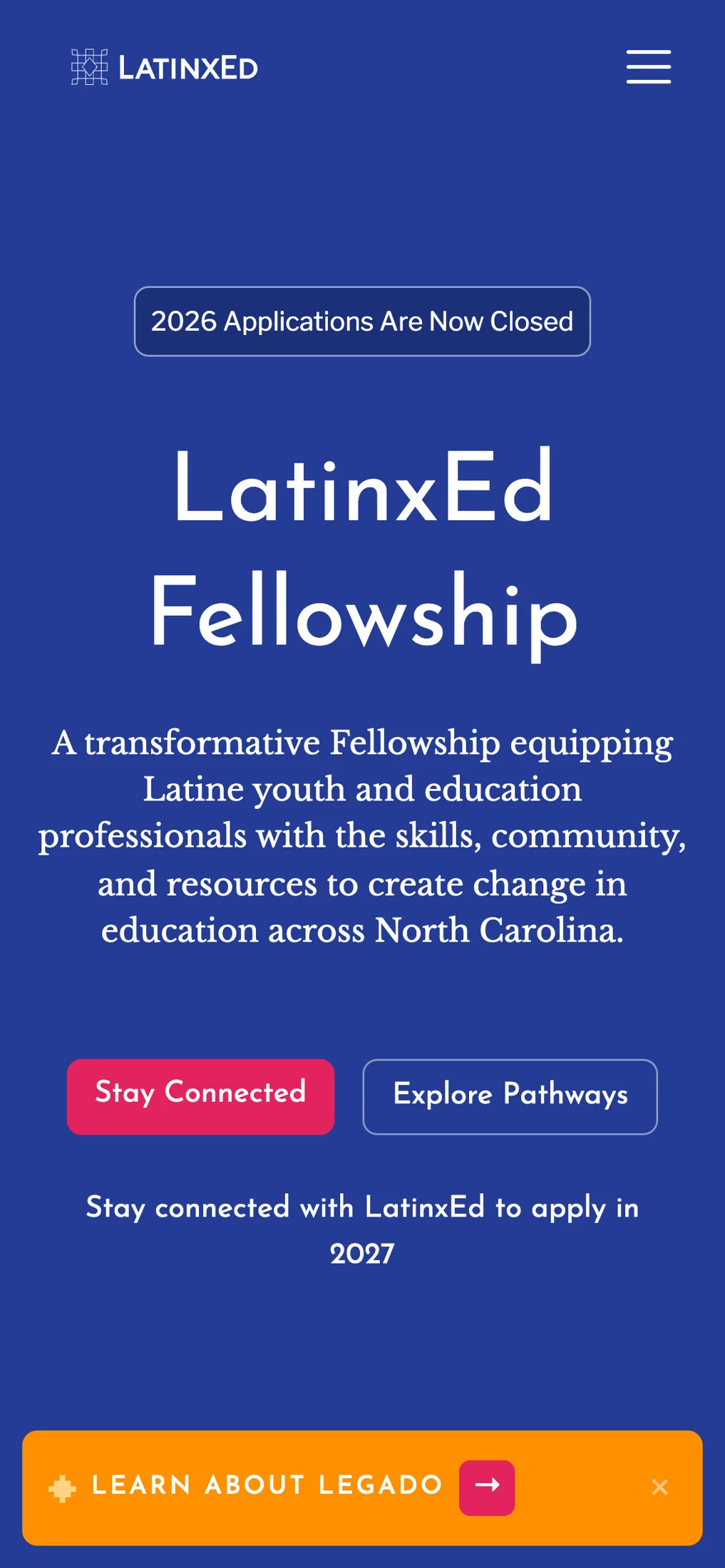 La página de la LatinxEd Fellowship en un celular