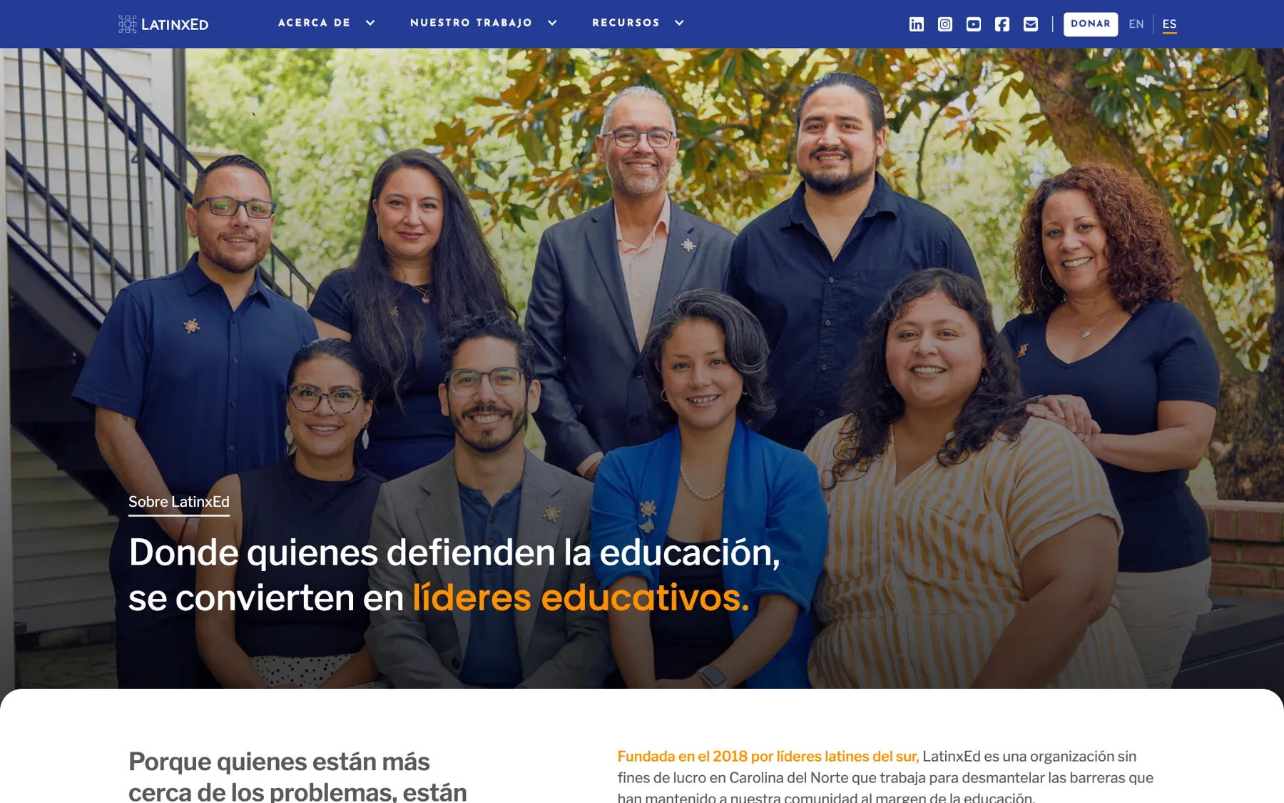 La página Acerca de, en español, de latinxed.org