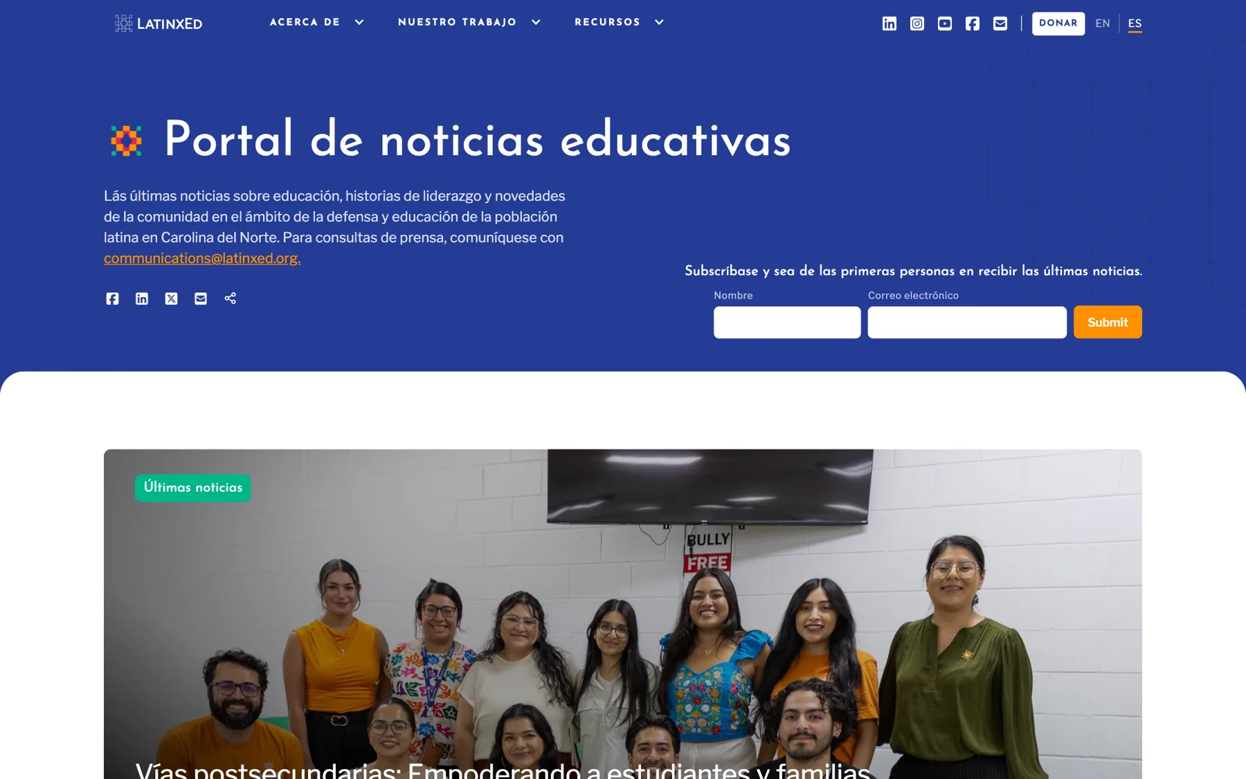 La sala de prensa en español