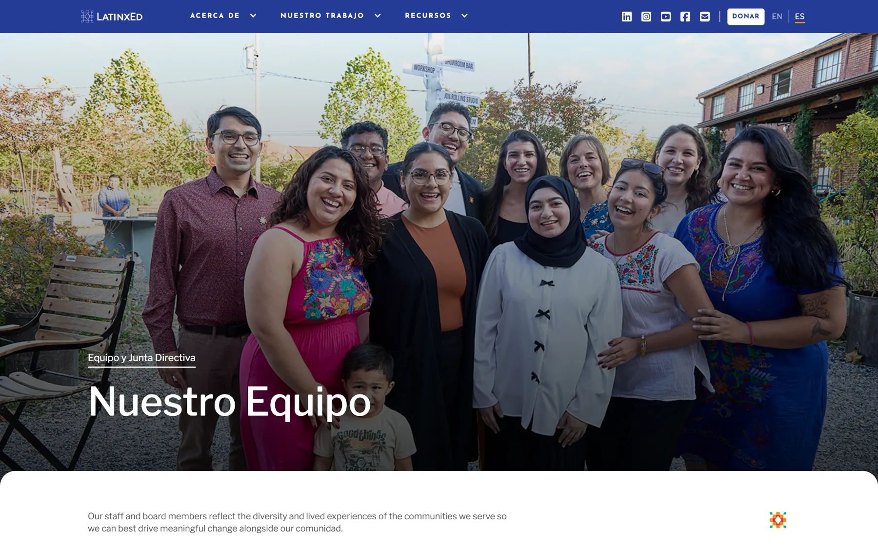 La página del equipo, en español, de latinxed.org