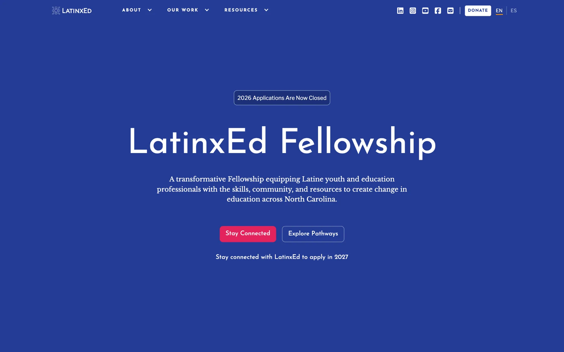 La página de la LatinxEd Fellowship 2026