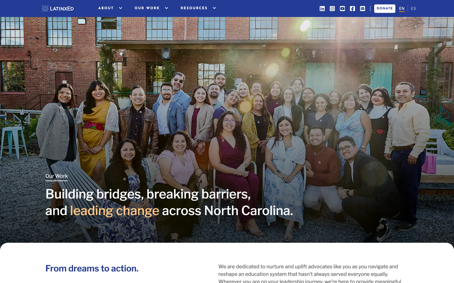 La página Our Work de latinxed.org