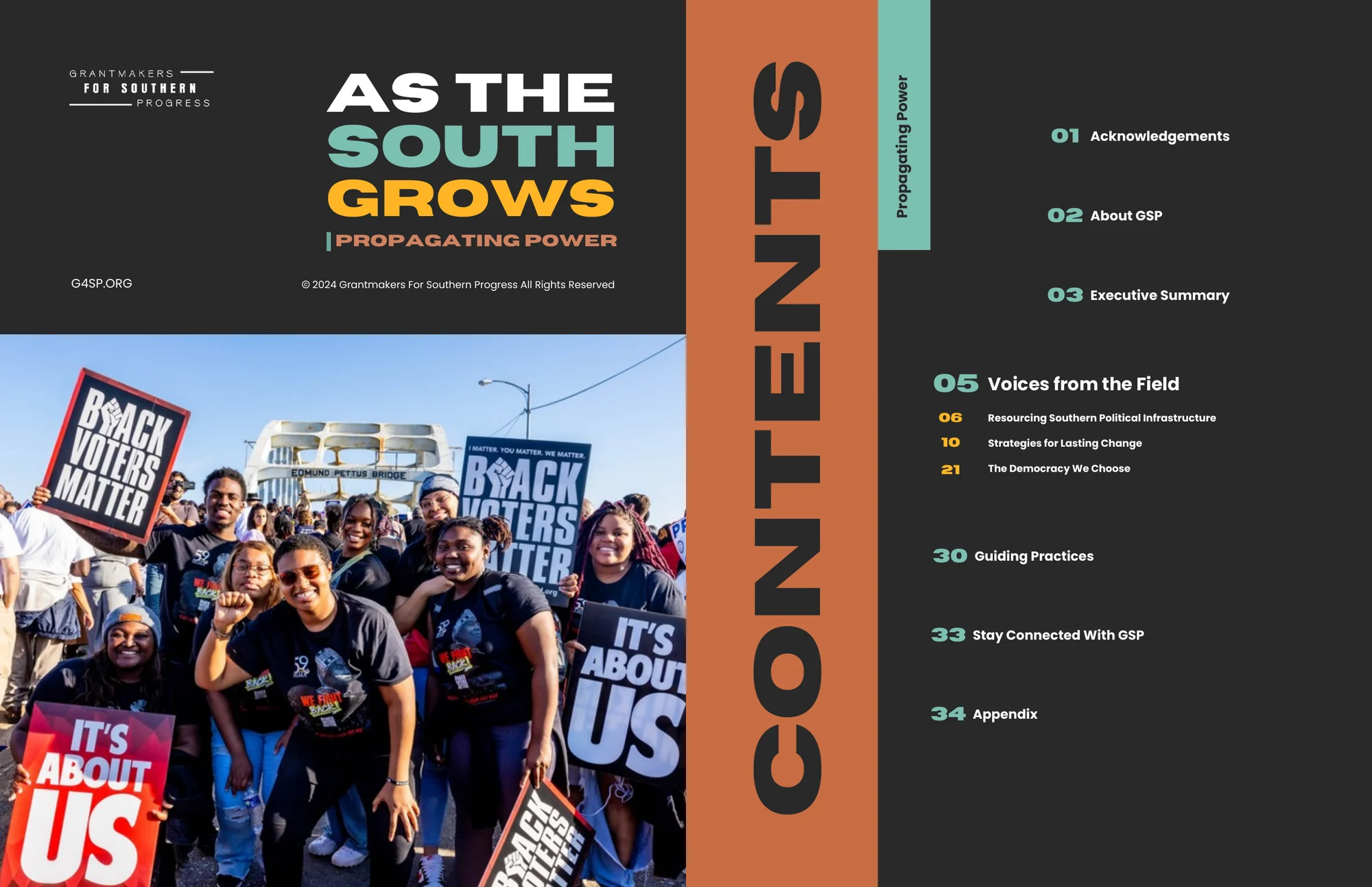 The cover and contents page of As the South Grows: Propagating Power