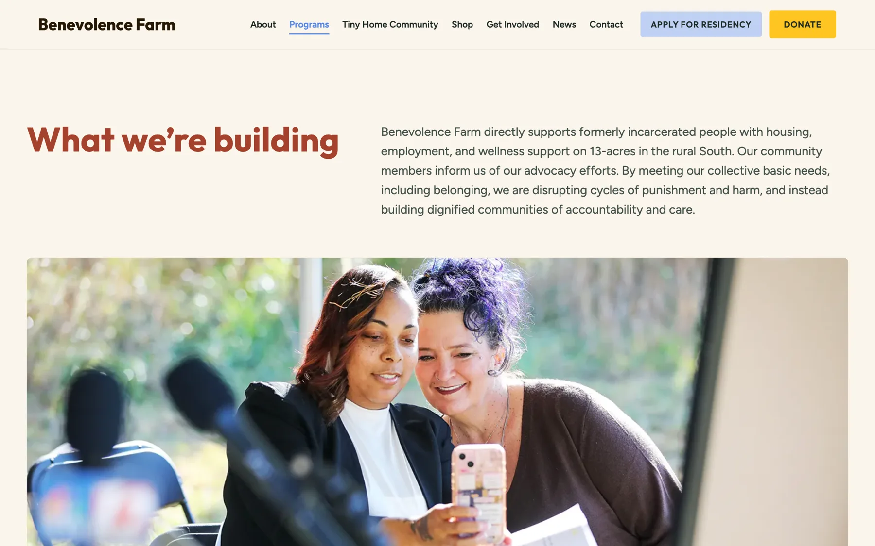 The Benevolence Farm programs page