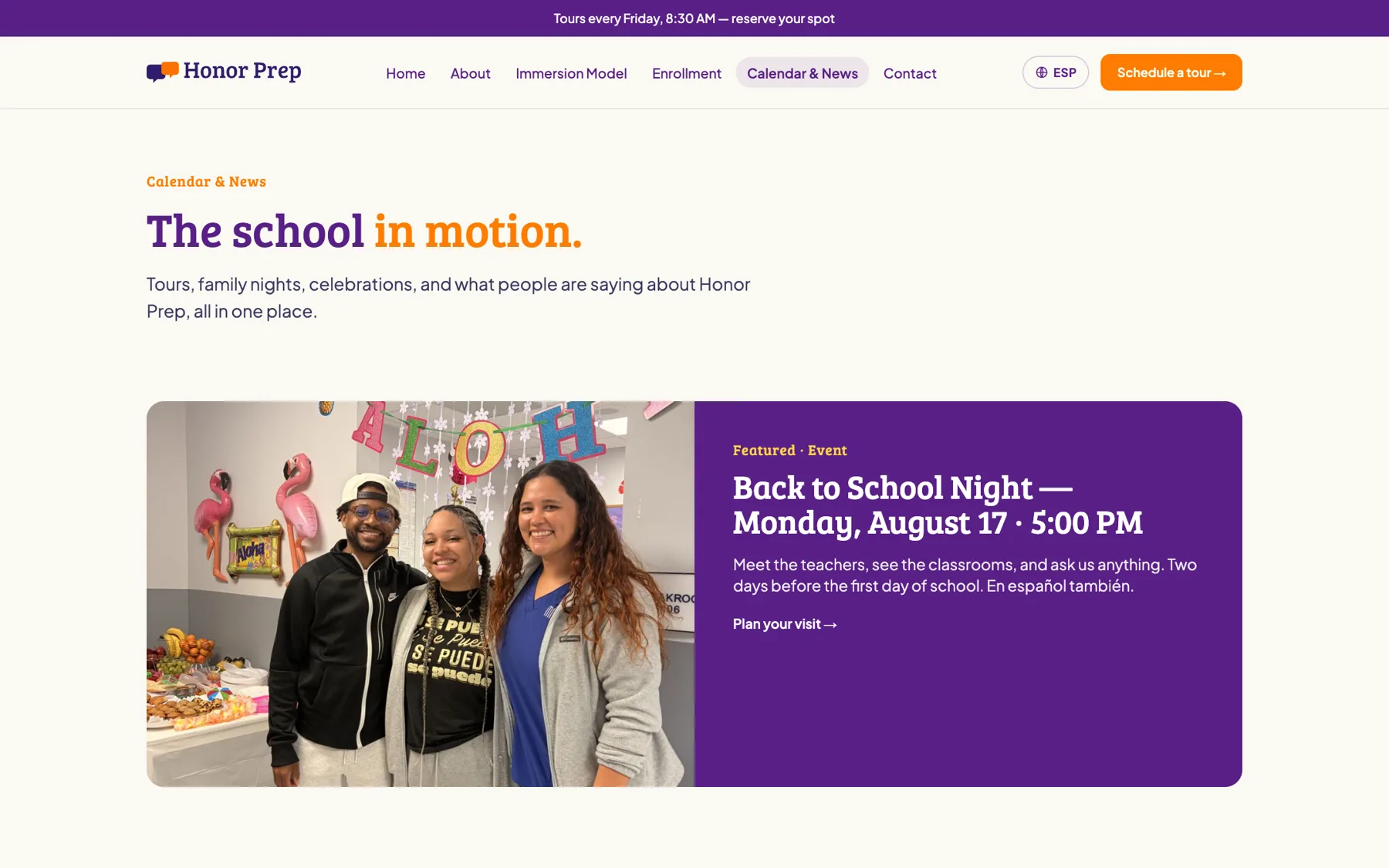 School calendar and news
