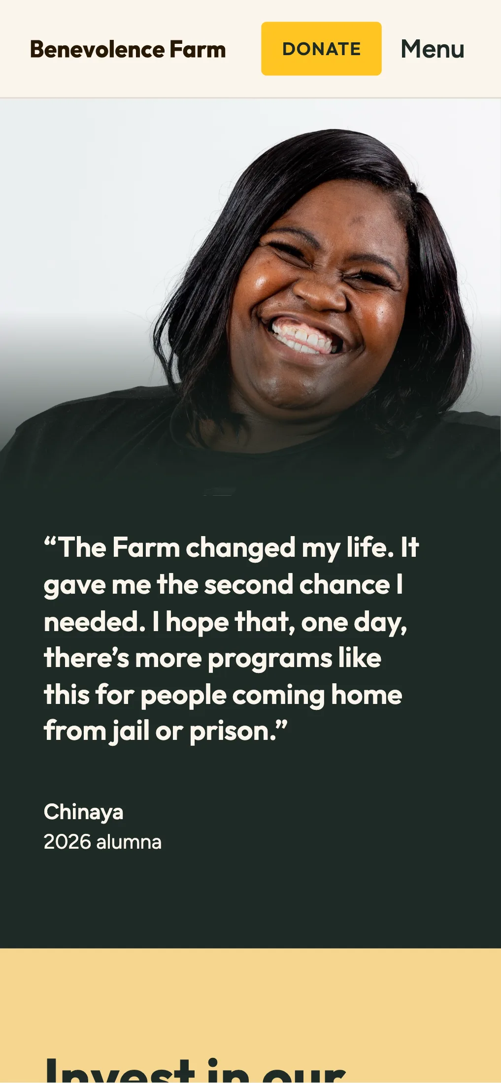 A resident testimonial on the homepage, on a phone
