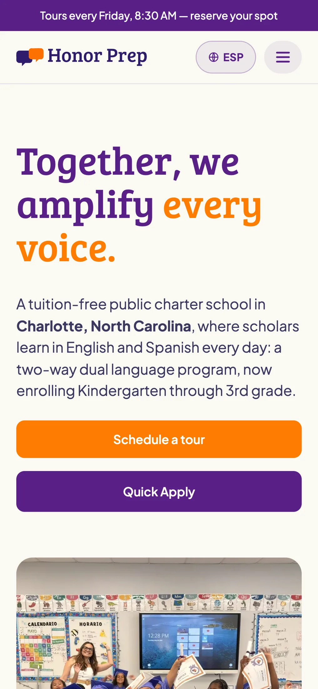 Honor Prep homepage on a phone