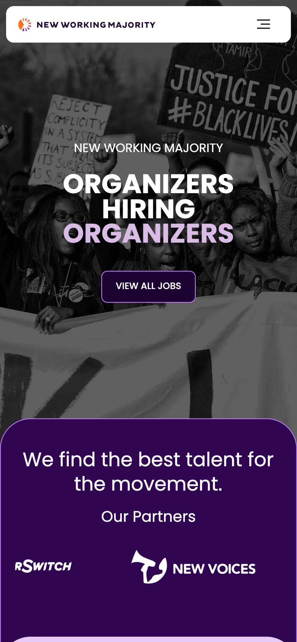 New Working Majority homepage on a phone