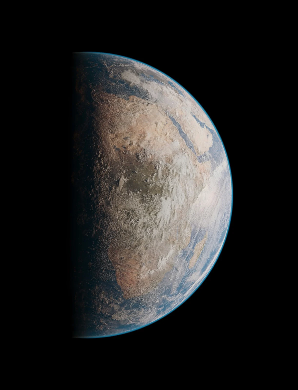 The Earth from space, half in shadow